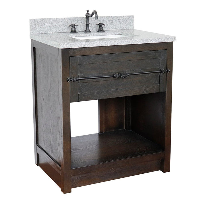 Bellaterra Home Plantation 31" 1-Drawer Brown Ash Freestanding Vanity Set With Ceramic Undermount Rectangular Sink and Gray Granite Top
