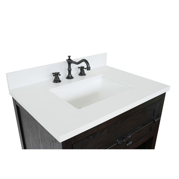 Bellaterra Home Plantation 31" 1-Drawer Brown Ash Freestanding Vanity Set With Ceramic Undermount Rectangular Sink and White Quartz Top