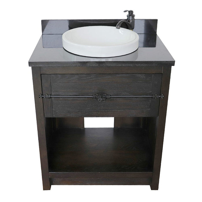 Bellaterra Home Plantation 31" 1-Drawer Brown Ash Freestanding Vanity Set With Ceramic Vessel Sink and Black Galaxy Top
