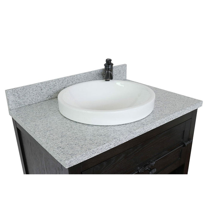 Bellaterra Home Plantation 31" 1-Drawer Brown Ash Freestanding Vanity Set With Ceramic Vessel Sink and Gray Granite Top