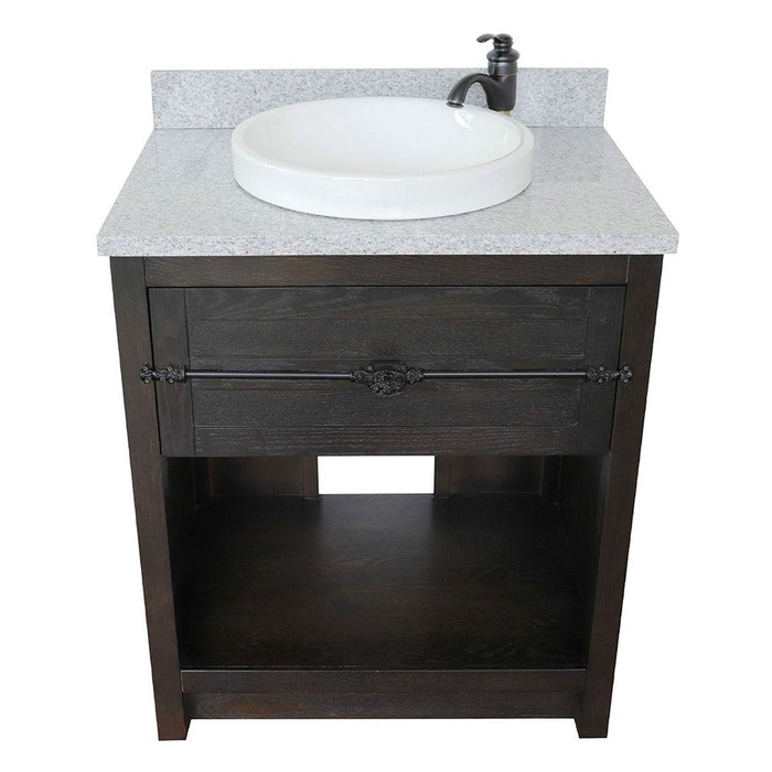Bellaterra Home Plantation 31" 1-Drawer Brown Ash Freestanding Vanity Set With Ceramic Vessel Sink and Gray Granite Top