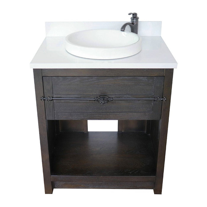 Bellaterra Home Plantation 31" 1-Drawer Brown Ash Freestanding Vanity Set With Ceramic Vessel Sink and White Quartz Top