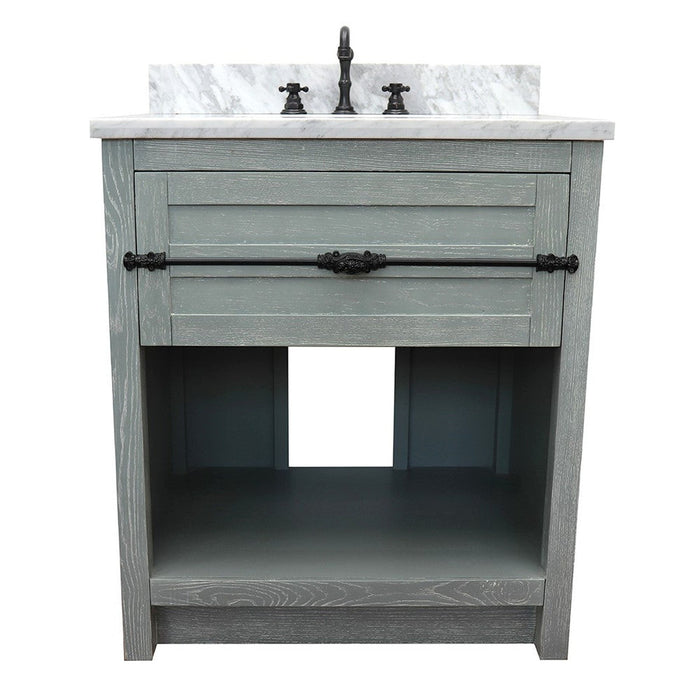 Bellaterra Home Plantation 31" 1-Drawer Gray Ash Freestanding Vanity Set With Ceramic Undermount Oval Sink and White Carrara Marble Top