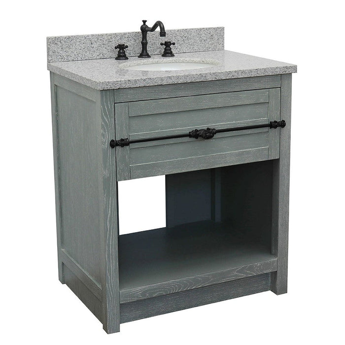 Bellaterra Home Plantation 31" 1-Drawer Gray Ash Freestanding Vanity Set With Ceramic Undermout Oval Sink and Gray Granite Top