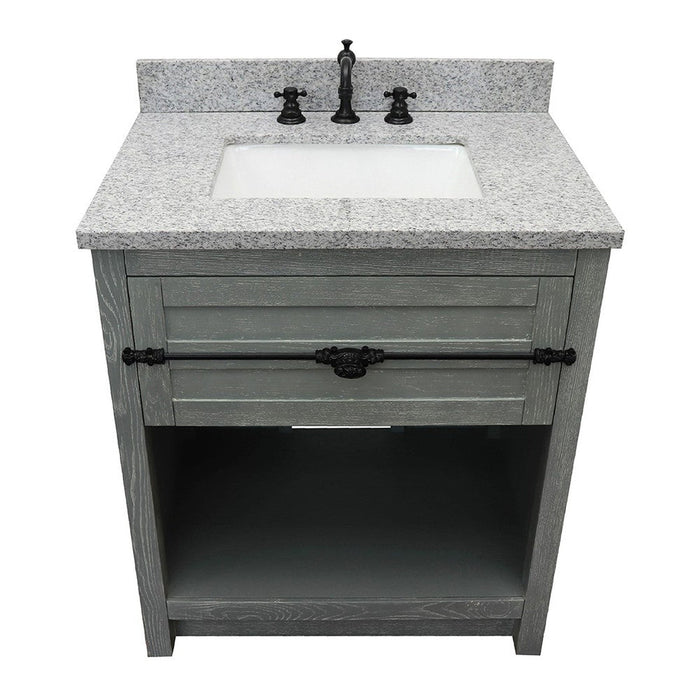 Bellaterra Home Plantation 31" 1-Drawer Gray Ash Freestanding Vanity Set With Ceramic Undermout Rectangular Sink and Gray Granite Top