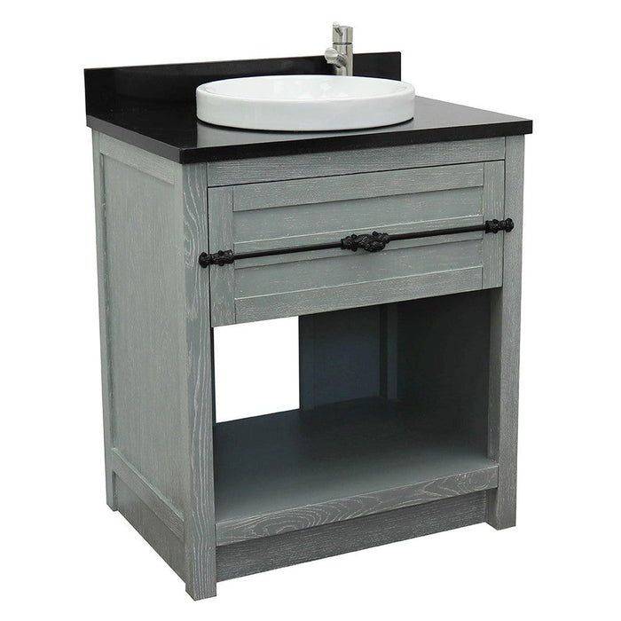 Bellaterra Home Plantation 31" 1-Drawer Gray Ash Freestanding Vanity Set With Ceramic Vessel Sink and Black Galaxy Top