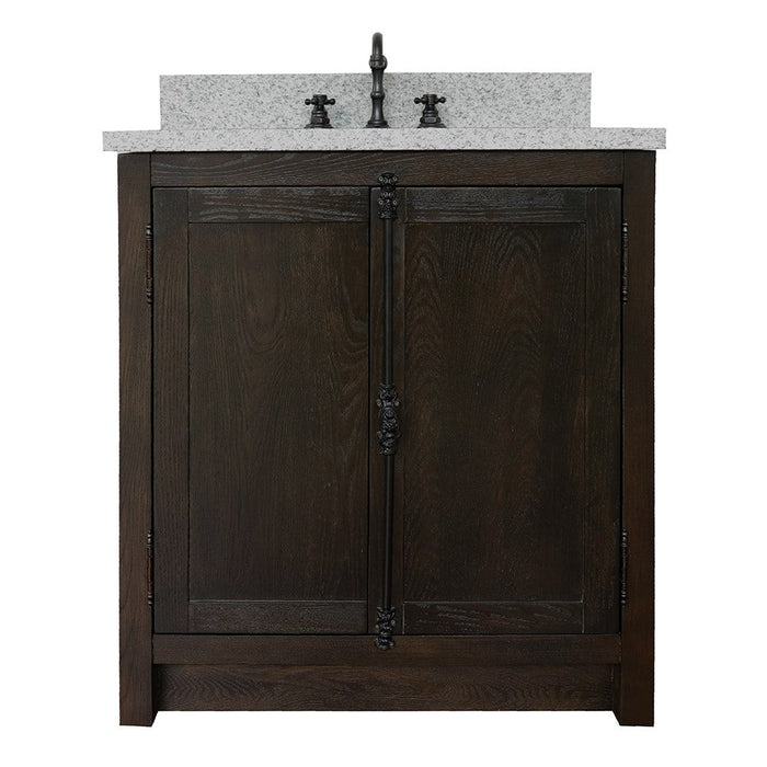 Bellaterra Home Plantation 31" 2-Door Brown Ash Freestanding Vanity Set With Ceramic Undermount Oval Sink and Gray Granite Top
