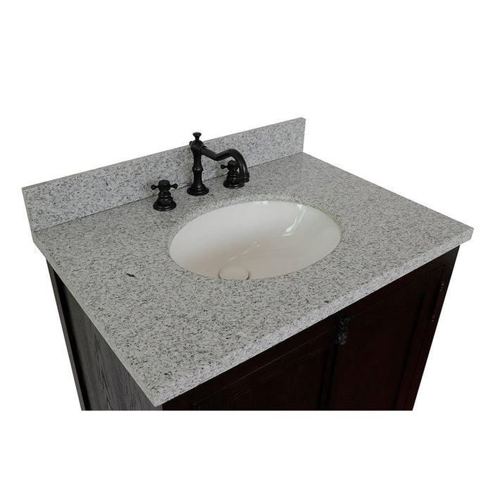 Bellaterra Home Plantation 31" 2-Door Brown Ash Freestanding Vanity Set With Ceramic Undermount Oval Sink and Gray Granite Top