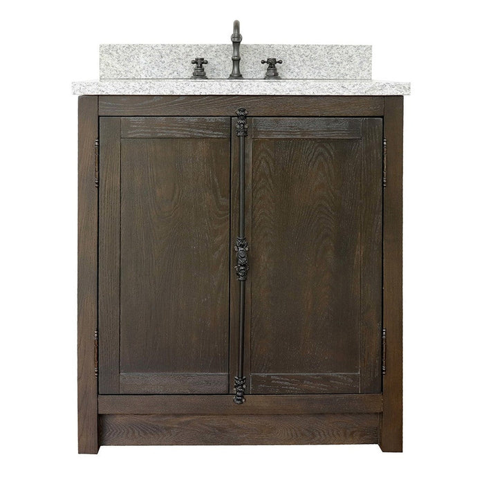 Bellaterra Home Plantation 31" 2-Door Brown Ash Freestanding Vanity Set With Ceramic Undermount Rectangular Sink and Gray Granite Top