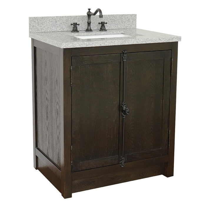 Bellaterra Home Plantation 31" 2-Door Brown Ash Freestanding Vanity Set With Ceramic Undermount Rectangular Sink and Gray Granite Top