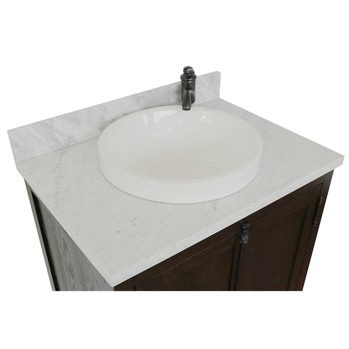 Bellaterra Home Plantation 31" 2-Door Brown Ash Freestanding Vanity Set With Ceramic Vessel Sink and White Carrara Marble Top