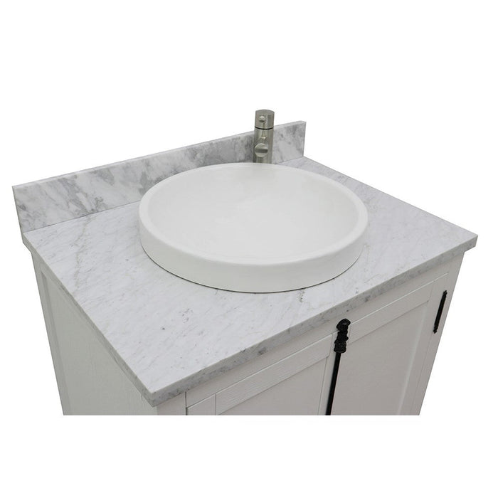 Bellaterra Home Plantation 31" 2-Door Glacier Ash Freestanding Vanity Set With Ceramic Vessel Sink and White Carrara Marble Top