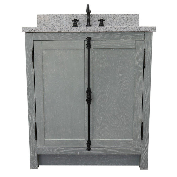 Bellaterra Home Plantation 31" 2-Door Gray Ash Freestanding Vanity Set With Ceramic Undermount Oval Sink and Gray Granite Top