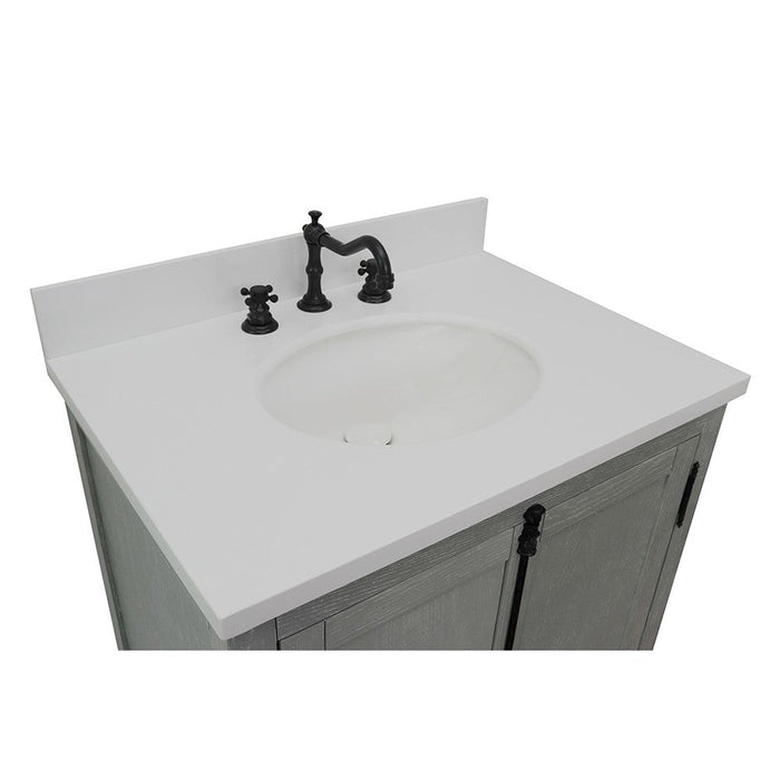 Bellaterra Home Plantation 31" 2-Door Gray Ash Freestanding Vanity Set With Ceramic Undermount Oval Sink and White Quartz Top