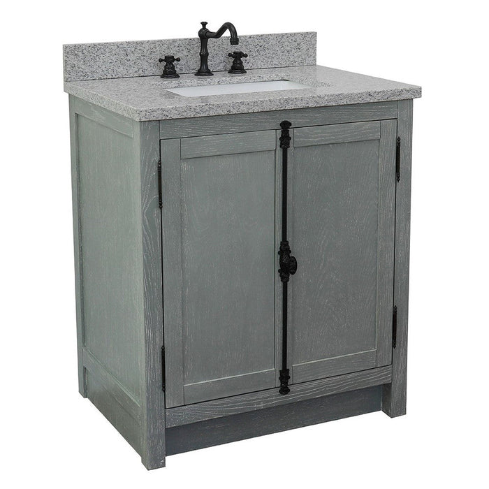Bellaterra Home Plantation 31" 2-Door Gray Ash Freestanding Vanity Set With Ceramic Undermount Rectangular Sink and Gray Granite Top