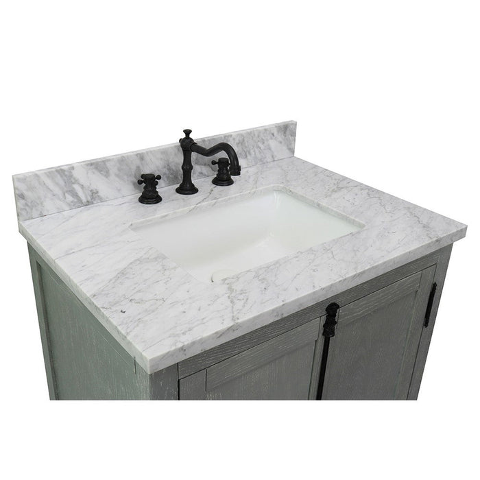 Bellaterra Home Plantation 31" 2-Door Gray Ash Freestanding Vanity Set With Ceramic Undermount Rectangular Sink and White Carrara Marble Top