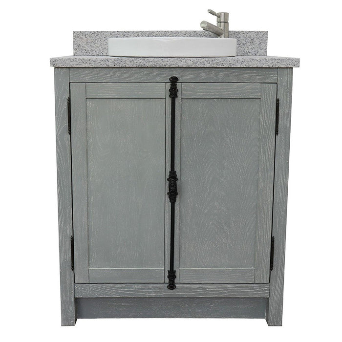 Bellaterra Home Plantation 31" 2-Door Gray Ash Freestanding Vanity Set With Ceramic Vessel Sink and Gray Granite Top