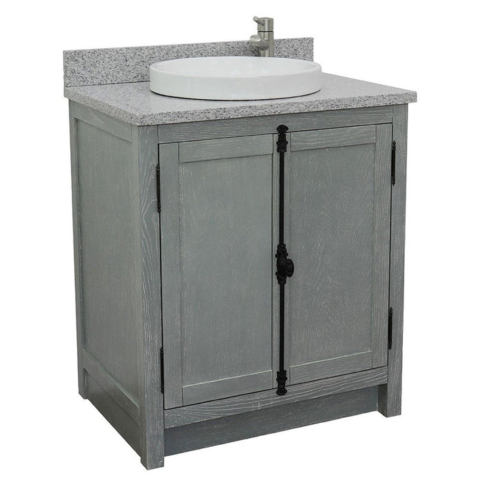 Bellaterra Home Plantation 31" 2-Door Gray Ash Freestanding Vanity Set With Ceramic Vessel Sink and Gray Granite Top