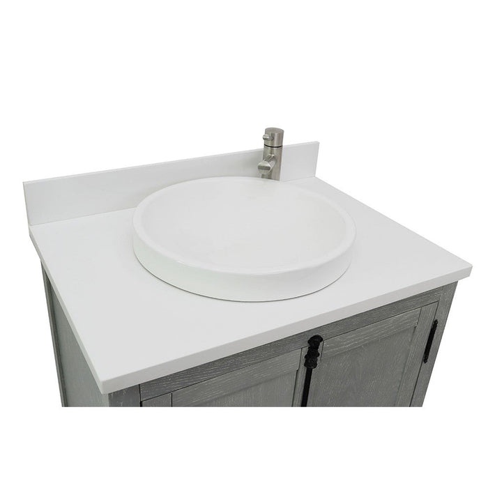 Bellaterra Home Plantation 31" 2-Door Gray Ash Freestanding Vanity Set With Ceramic Vessel Sink and White Quartz Top
