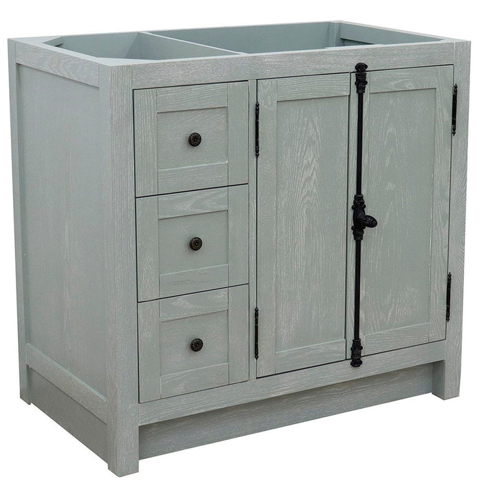 Bellaterra Home Plantation 36" 2-Door 3-Drawer Gray Ash Freestanding Vanity Base With Right Offset