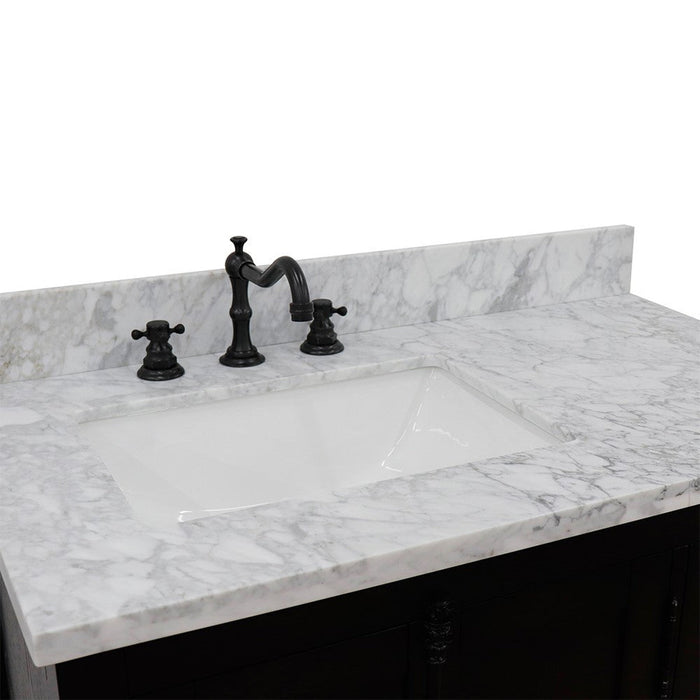 Bellaterra Home Plantation 37" 2-Door 3-Drawer Brown Ash Freestanding Vanity Set With Ceramic Left Offset Undermount Rectangular Sink and White Carrara Marble Top