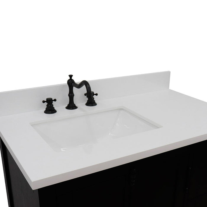 Bellaterra Home Plantation 37" 2-Door 3-Drawer Brown Ash Freestanding Vanity Set With Ceramic Left Offset Undermount Rectangular Sink and White Quartz Top