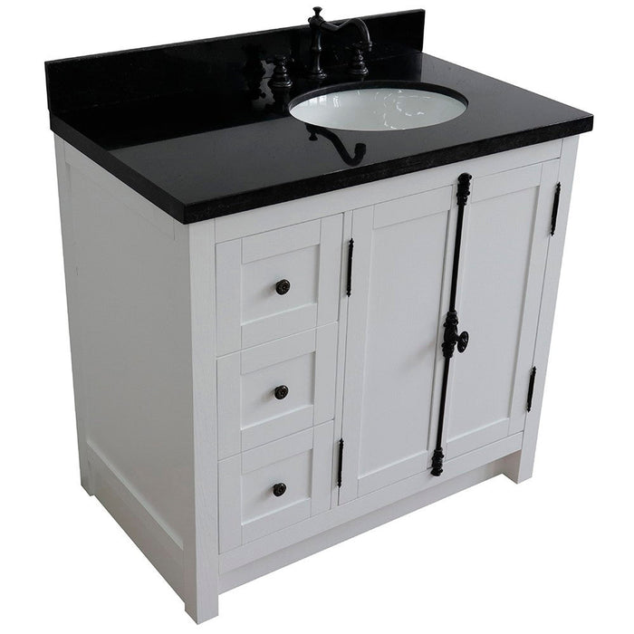 Bellaterra Home Plantation 37" 2-Door 3-Drawer Glacier Ash Freestanding Vanity Set With Ceramic Right Offset Undermount Oval Sink and Black Galaxy Top