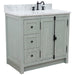 Bellaterra Home Plantation 37" 2-Door 3-Drawer Gray Ash Freestanding Vanity Set With Ceramic Right Offset Undermount Oval Sink and White Carrara Marble Top