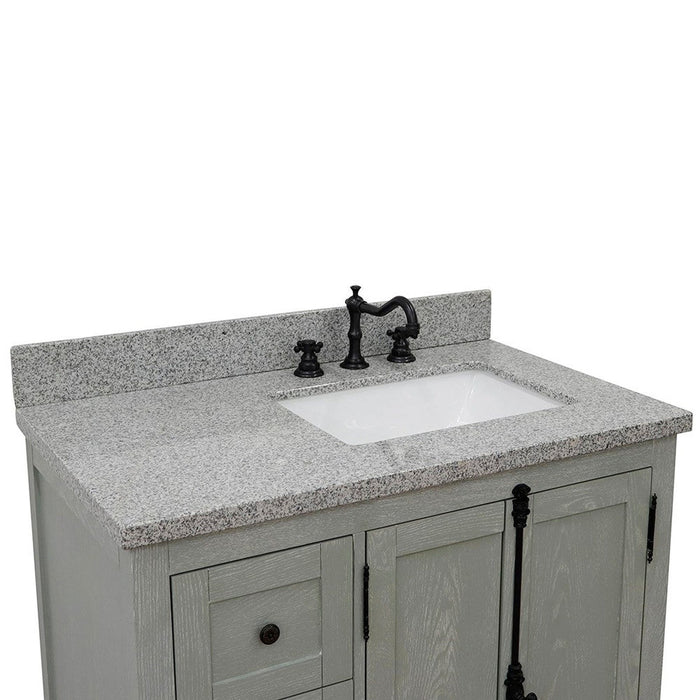 Bellaterra Home Plantation 37" 2-Door 3-Drawer Gray Ash Freestanding Vanity Set With Ceramic Right Offset Undermount Rectangular Sink and Gray Granite Top