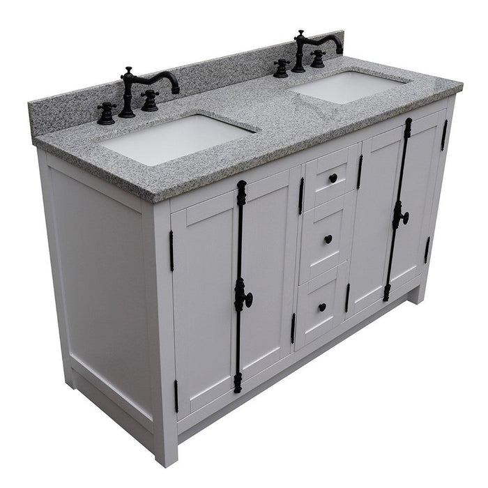 Bellaterra Home Plantation 55" 4-Door 3-Drawer Glacier Ash Freestanding Vanity Set With Ceramic Undermount Rectangular Sink and Gray Granite Top