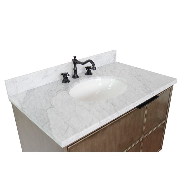 Bellaterra Home Scandi 37" 1-Door 2-Drawer Linen Brown Freestanding Vanity Set With Ceramic Undermount Oval Sink and White Carrara Marble Top