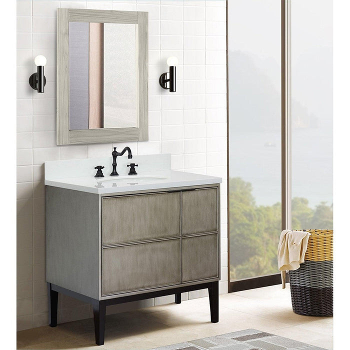 Bellaterra Home Scandi 37" 1-Door 2-Drawer Linen Brown Freestanding Vanity Set With Ceramic Undermount Oval Sink and White Quartz Top