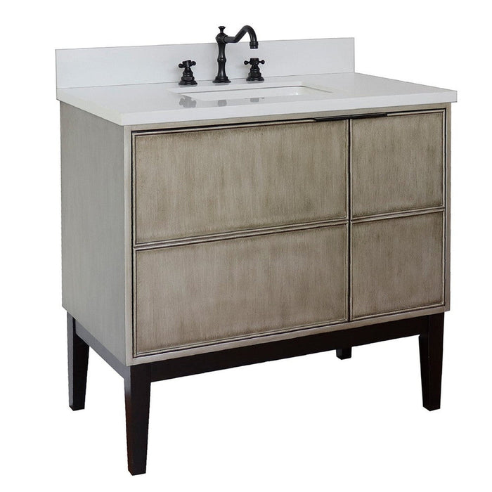 Bellaterra Home Scandi 37" 1-Door 2-Drawer Linen Brown Freestanding Vanity Set With Ceramic Undermount Rectangular Sink and White Quartz Top