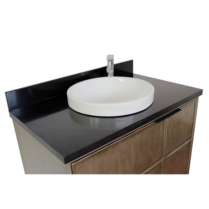 Bellaterra Home Scandi 37" 1-Door 2-Drawer Linen Brown Freestanding Vanity Set With Ceramic Vessel Sink and Black Galaxy Top