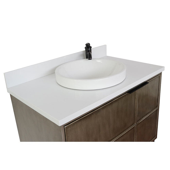 Bellaterra Home Scandi 37" 1-Door 2-Drawer Linen Brown Freestanding Vanity Set With Ceramic Vessel Sink and White Quartz Top