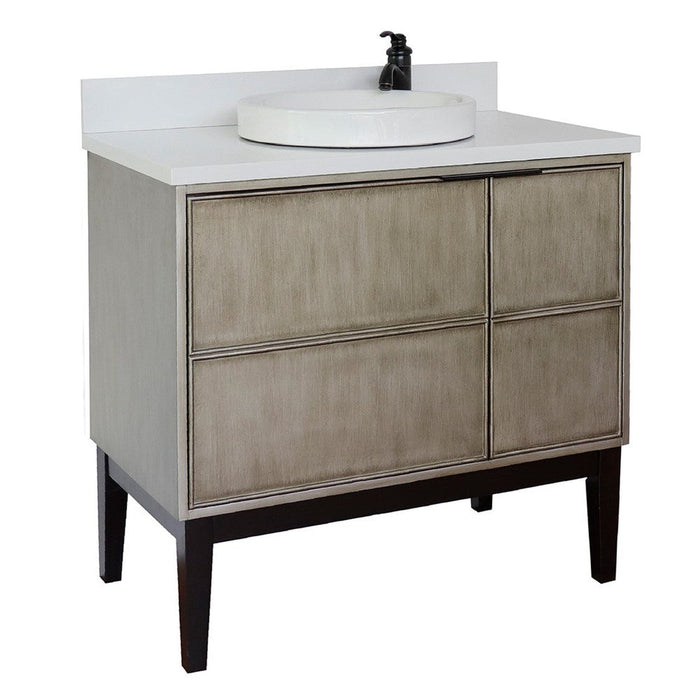 Bellaterra Home Scandi 37" 1-Door 2-Drawer Linen Brown Freestanding Vanity Set With Ceramic Vessel Sink and White Quartz Top