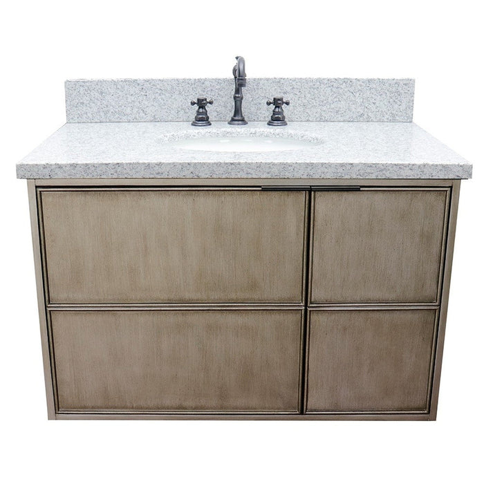 Bellaterra Home Scandi 37" 1-Door 2-Drawer Linen Brown Wall-Mount Vanity Set With Ceramic Undermount Oval Sink and Gray Granite Top