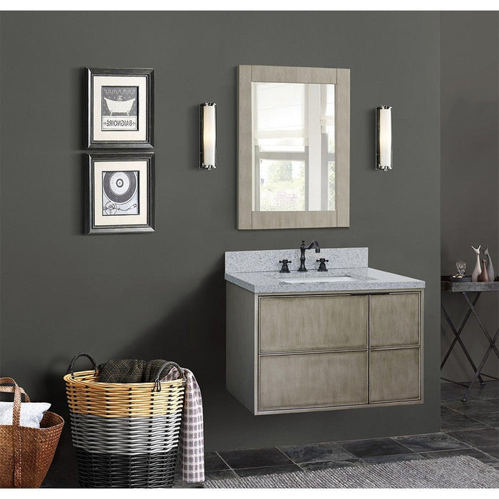 Bellaterra Home Scandi 37" 1-Door 2-Drawer Linen Brown Wall-Mount Vanity Set With Ceramic Undermount Rectangular Sink and Gray Granite Top