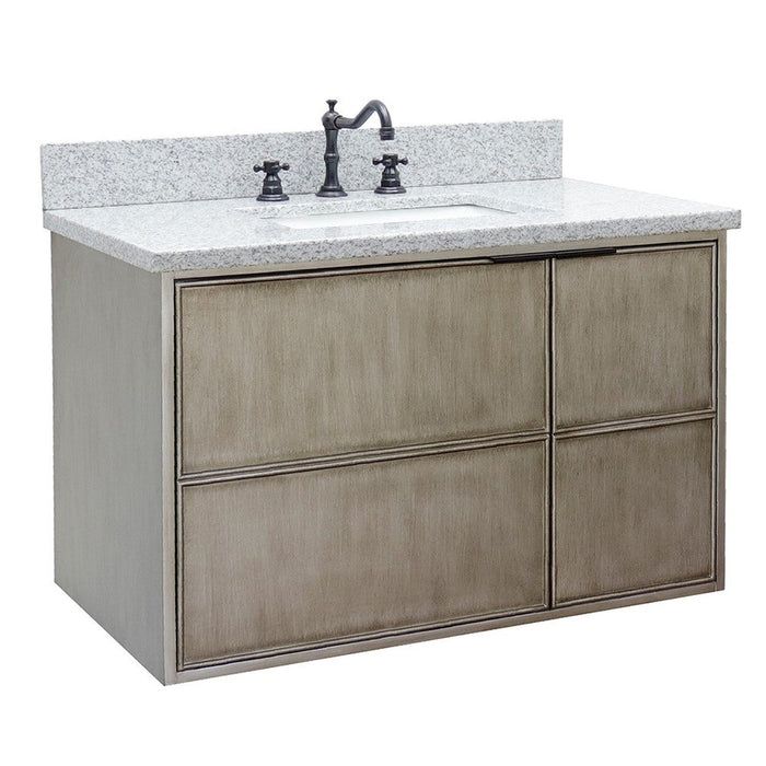 Bellaterra Home Scandi 37" 1-Door 2-Drawer Linen Brown Wall-Mount Vanity Set With Ceramic Undermount Rectangular Sink and Gray Granite Top