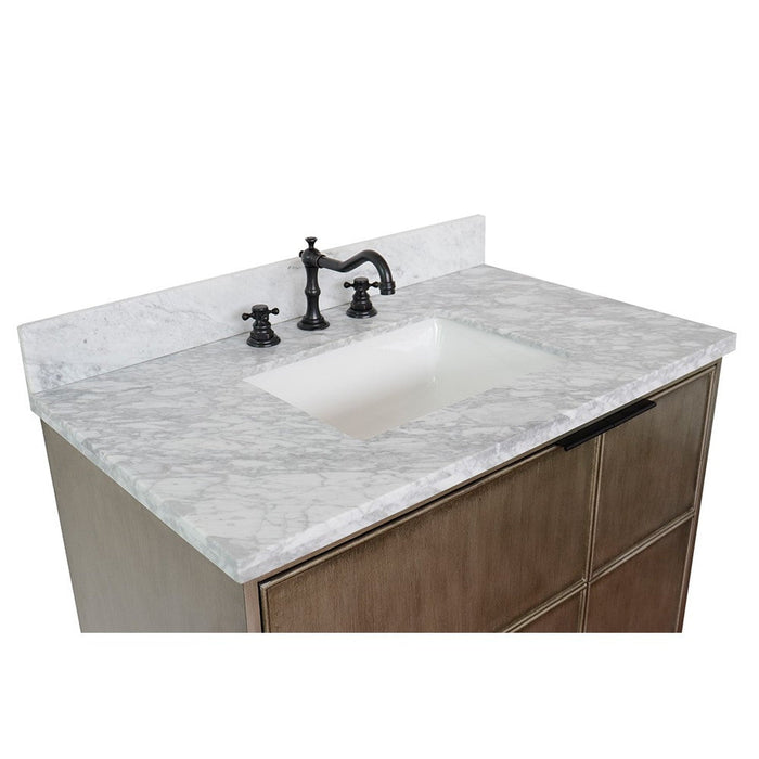 Bellaterra Home Scandi 37" 1-Door 2-Drawer Linen Brown Wall-Mount Vanity Set With Ceramic Undermount Rectangular Sink and White Carrara Marble Top