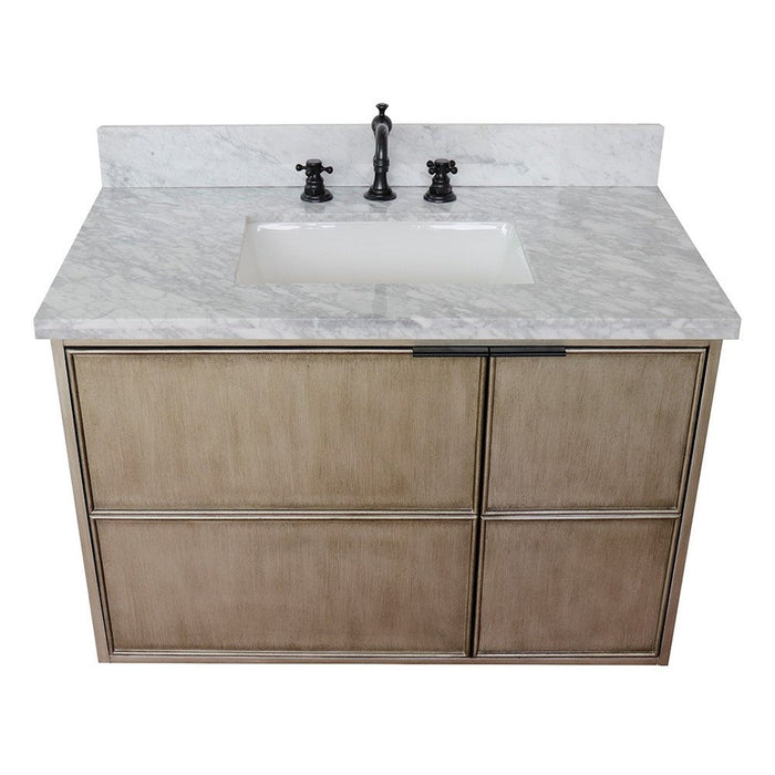 Bellaterra Home Scandi 37" 1-Door 2-Drawer Linen Brown Wall-Mount Vanity Set With Ceramic Undermount Rectangular Sink and White Carrara Marble Top