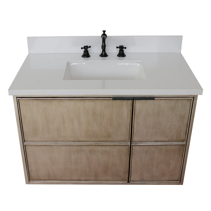 Bellaterra Home Scandi 37" 1-Door 2-Drawer Linen Brown Wall-Mount Vanity Set With Ceramic Undermount Rectangular Sink and White Quartz Top