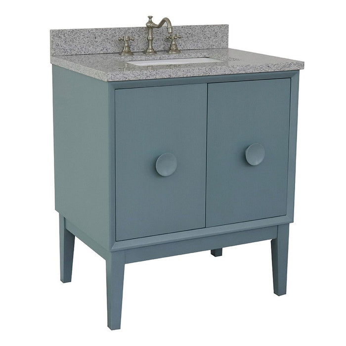 Bellaterra Home Stora 31" 2-Door 1-Drawer Aqua Blue Freestanding Vanity Set With Ceramic Undermount Rectangular Sink and Gray Granite Top