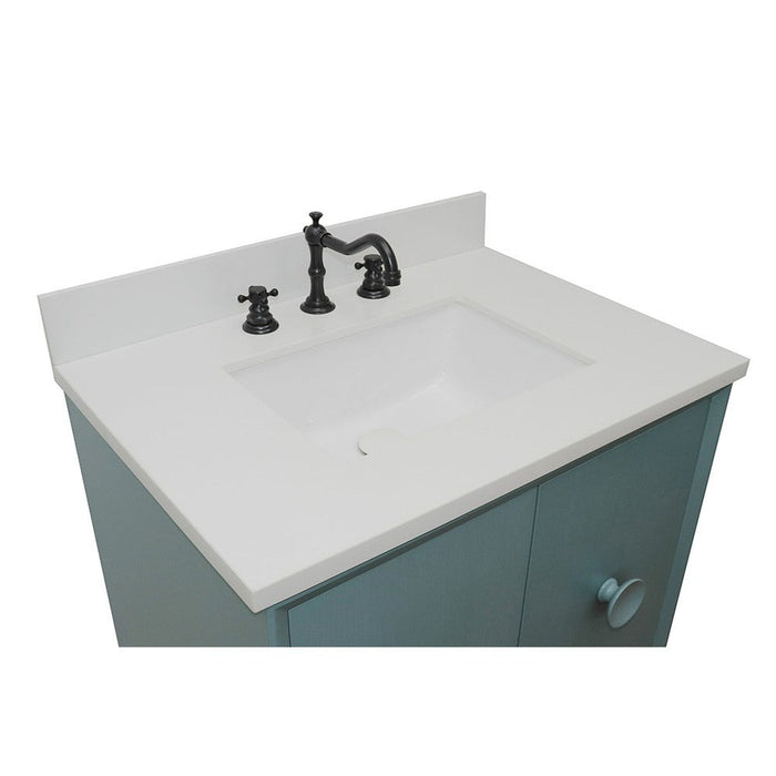 Bellaterra Home Stora 31" 2-Door 1-Drawer Aqua Blue Freestanding Vanity Set With Ceramic Undermount Rectangular Sink and White Quartz Top