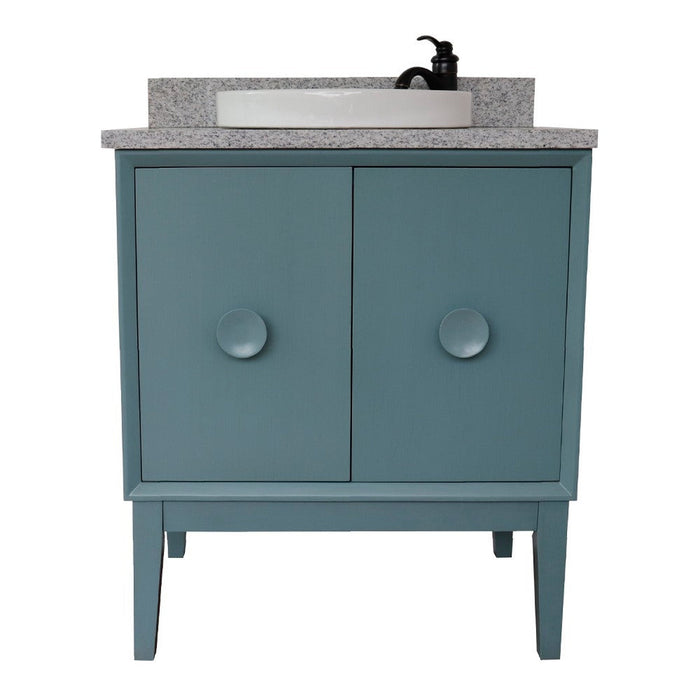 Bellaterra Home Stora 31" 2-Door 1-Drawer Aqua Blue Freestanding Vanity Set With Ceramic Vessel Sink and Gray Granite Top