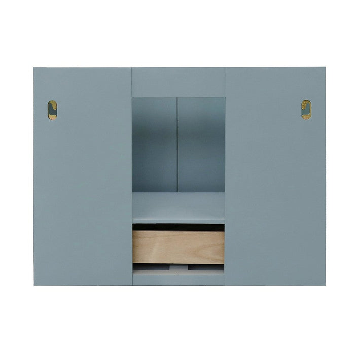 Bellaterra Home Stora 31" 2-Door 1-Drawer Aqua Blue Wall-Mount Vanity Set With Ceramic Undermount Oval Sink and Gray Granite Top