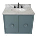 Bellaterra Home Stora 31" 2-Door 1-Drawer Aqua Blue Wall-Mount Vanity Set With Ceramic Undermount Oval Sink and White Carrara Marble Top
