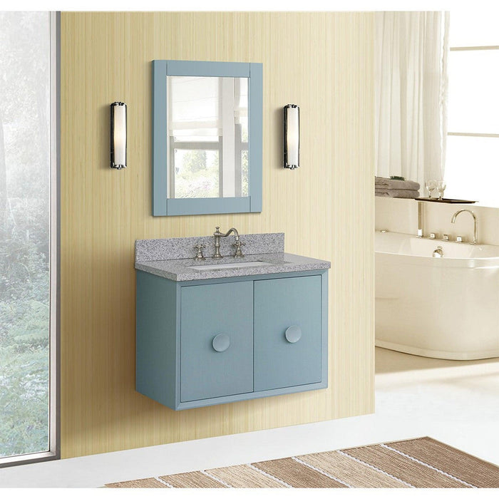 Bellaterra Home Stora 31" 2-Door 1-Drawer Aqua Blue Wall-Mount Vanity Set With Ceramic Undermount Rectangular Sink and Gray Granite Top