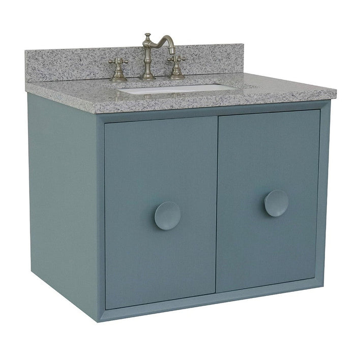 Bellaterra Home Stora 31" 2-Door 1-Drawer Aqua Blue Wall-Mount Vanity Set With Ceramic Undermount Rectangular Sink and Gray Granite Top