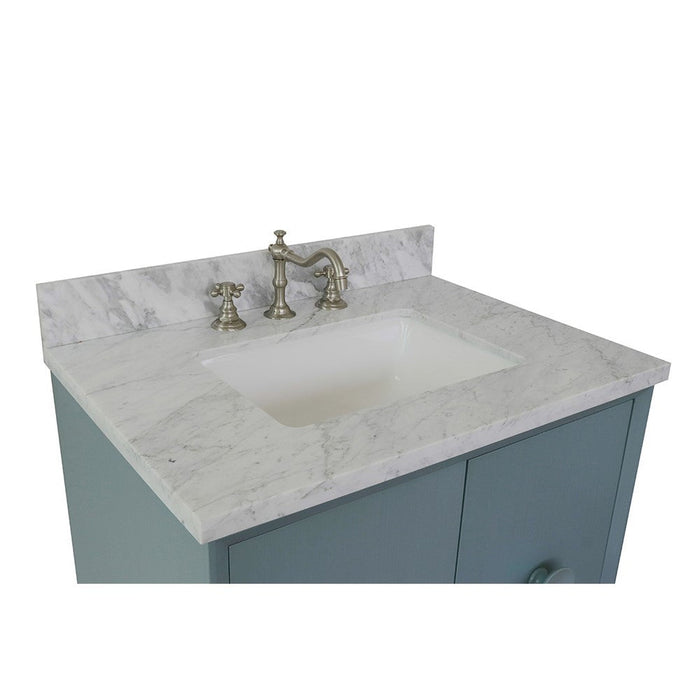 Bellaterra Home Stora 31" 2-Door 1-Drawer Aqua Blue Wall-Mount Vanity Set With Ceramic Undermount Rectangular Sink and White Carrara Marble Top